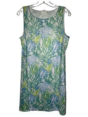 Viv & Lou Tropical Coral Print Shift Dress Women S M Sleeveless Beach Resort